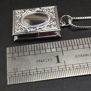 925 Sterling Silver Necklace W/ Ornate Locket Book Valentine's Birthday Gift NEW